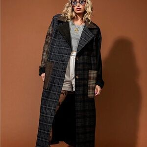 Dressed in LaLa Risk Something Longline Plaid Patchwork Coat